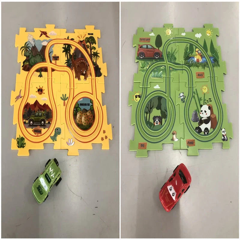 DIY Assembly Electric Railroad Speeder Toy with multiple track configurations