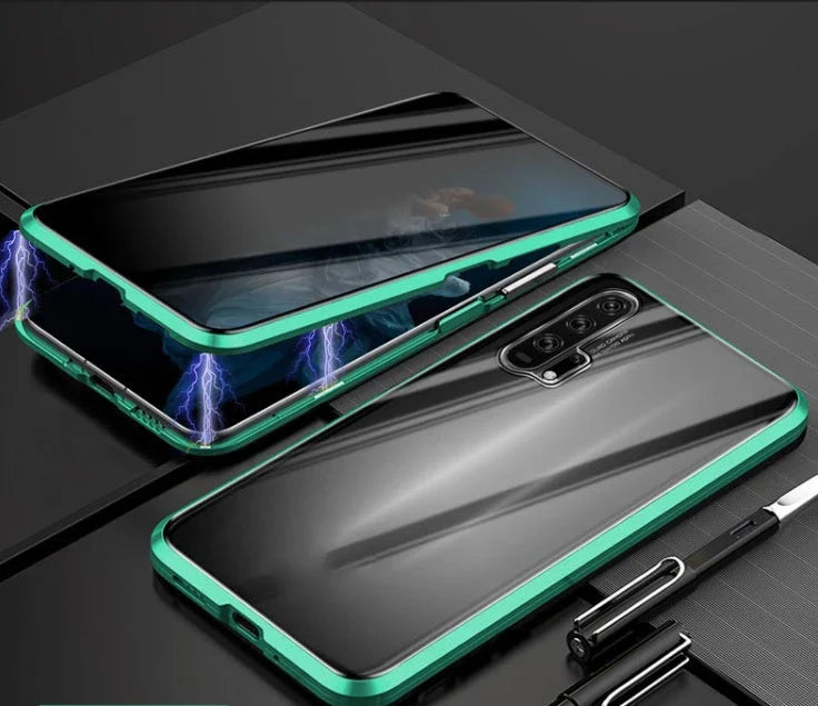 Sleek magnetic privacy phone case with tempered glass protection, compatible with various iPhone models