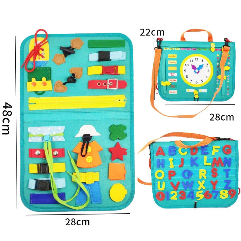 Children's felt busy board for dressing and buttoning skills development