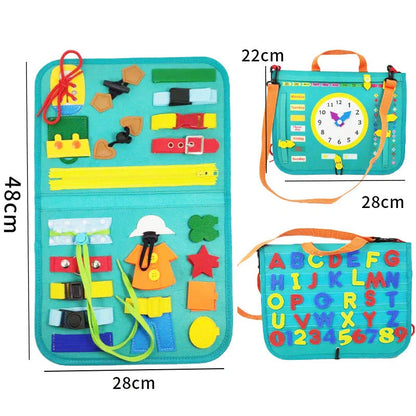 Children's felt busy board for dressing and buttoning skills development