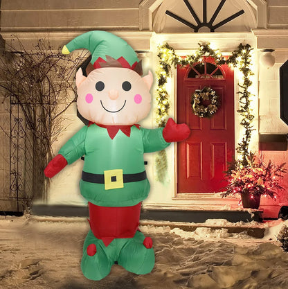 Inflatable Christmas bear decoration with LED lights, sand bag, and ground stakes for secure outdoor display