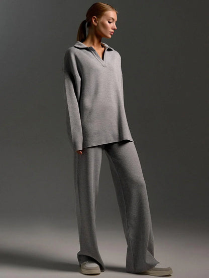 Women's loose collar sweater set in solid colours, made from 100% cotton