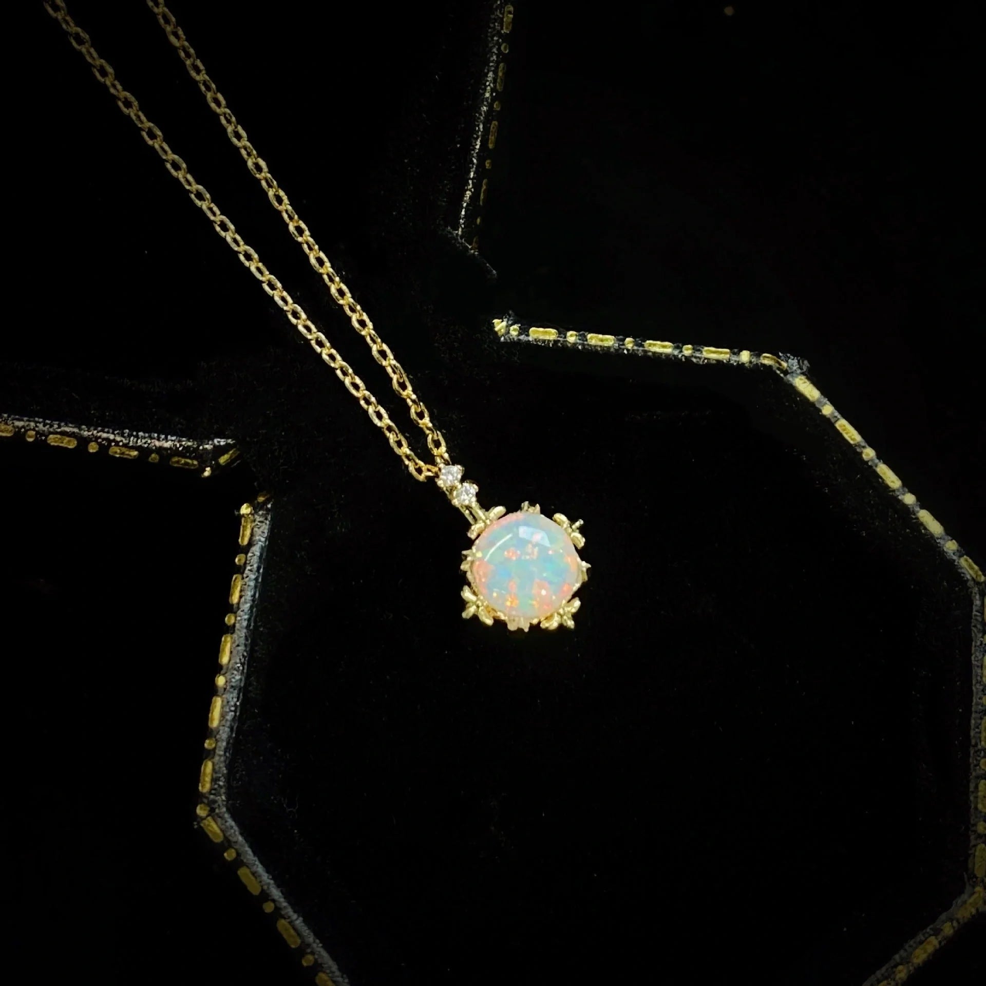 Opal Court Style Glow Gold Plated 14k Yellow Gold Necklace with flower pendant