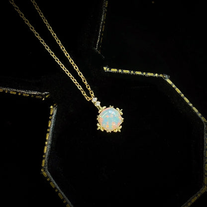 Opal Court Style Glow Gold Plated 14k Yellow Gold Necklace with flower pendant