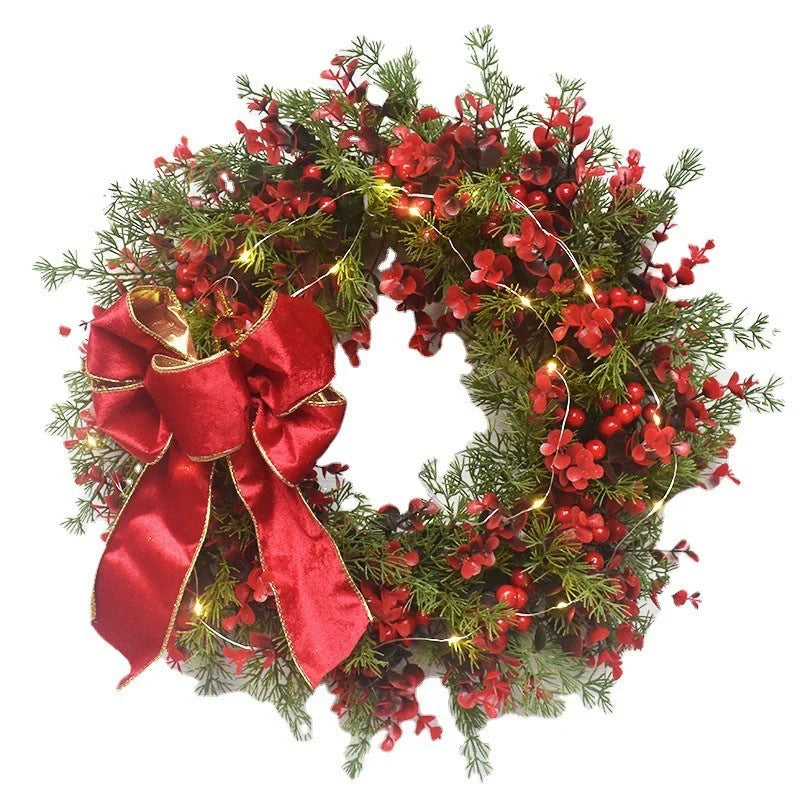 45cm artificial cherry pattern Christmas wreath with LED lights