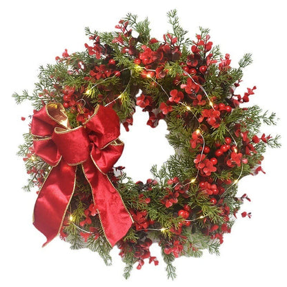45cm artificial cherry pattern Christmas wreath with LED lights