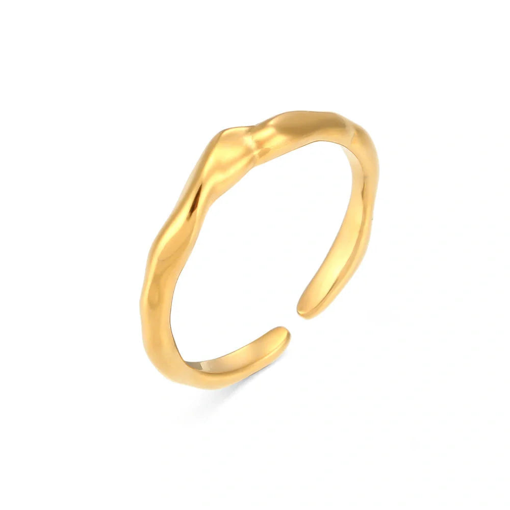 Elegant adjustable stainless steel bamboo ring with gold finish