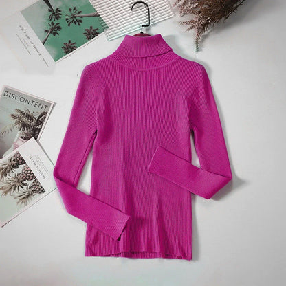 Solid Colour Pit Strip Knit Pullover Turtleneck Sweater in various colours