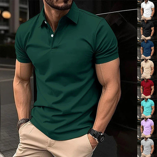 Premium Short Sleeve Polo Shirt for Men in Solid Color with Button Lapel Design