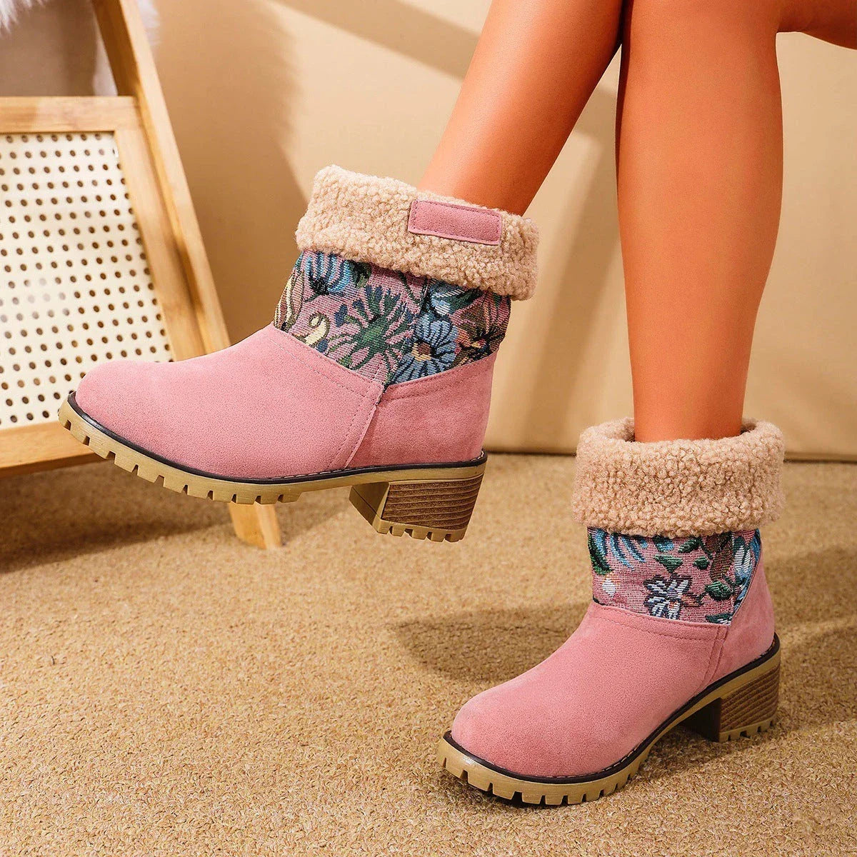Stylish floral embroidered snow boots for women in multiple colors and sizes