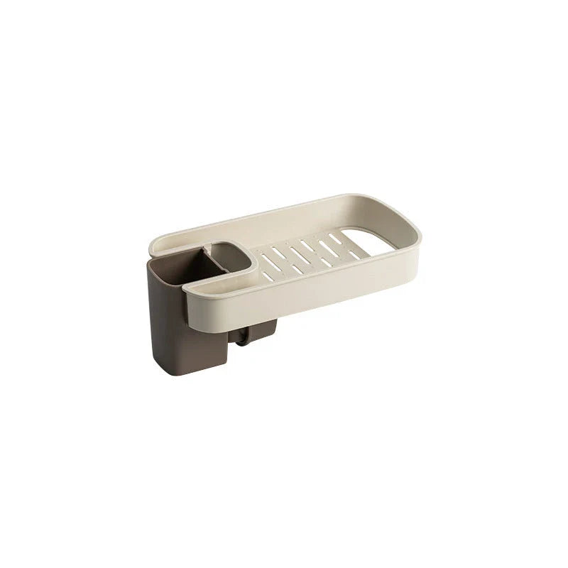 A versatile faucet-mounted sink caddy with compartments for storing sponges, detergent, and other kitchen essentials