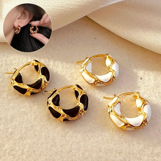 Stylish gold-plated enamel hoop earrings in various trendy colours for UK women