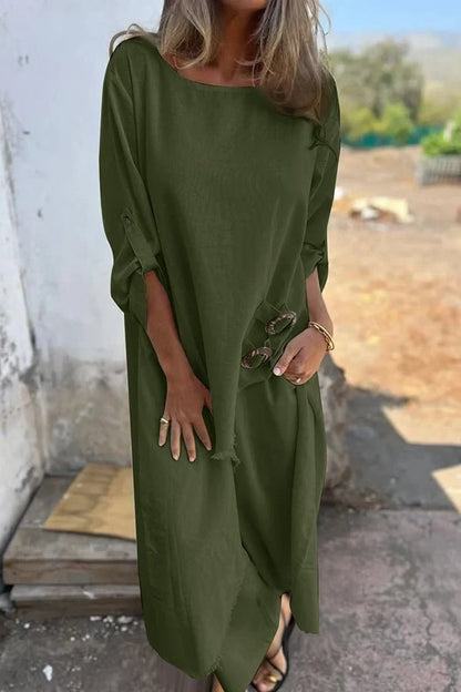 Women's loose irregular long suit set with geometric design and wide-leg trousers