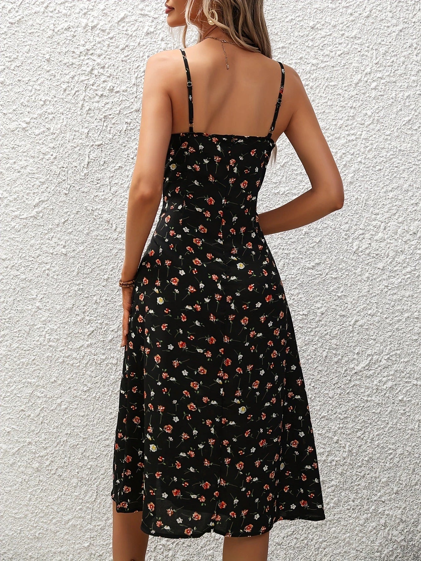 Stylish polka dot suspender dress in multiple colors and sizes for a chic summer look