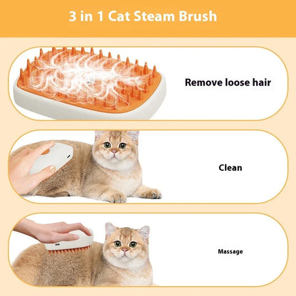 USB Rechargeable Pet Grooming Brush with Gentle Steam, Massage, and Detangling Functions for Cats