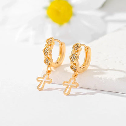 Gold-plated cross earrings in various colours for women