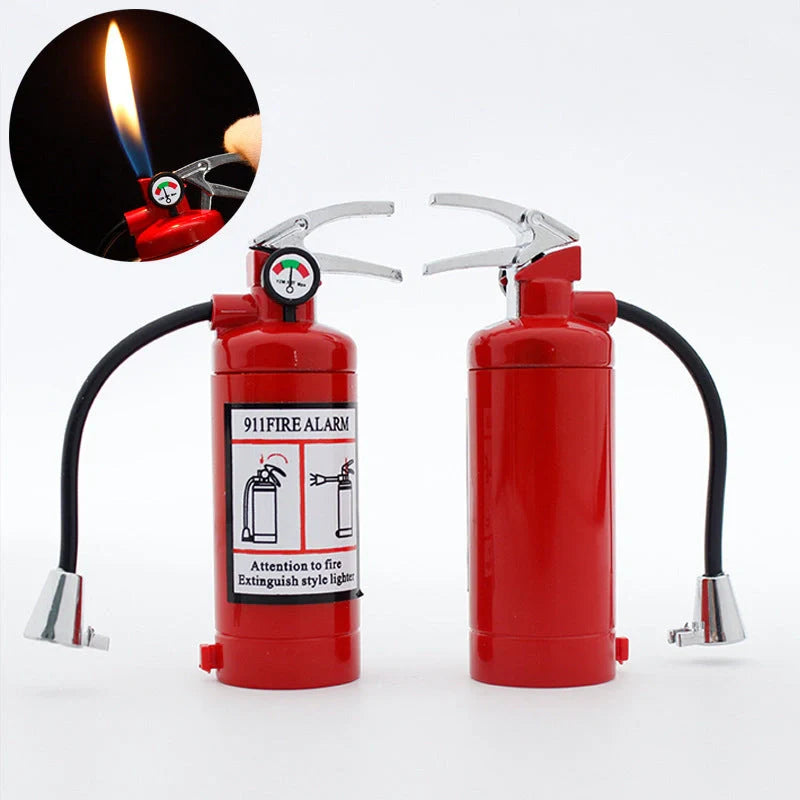 Creative fire extinguisher shaped lighter in red with light, alloy construction, butane-free