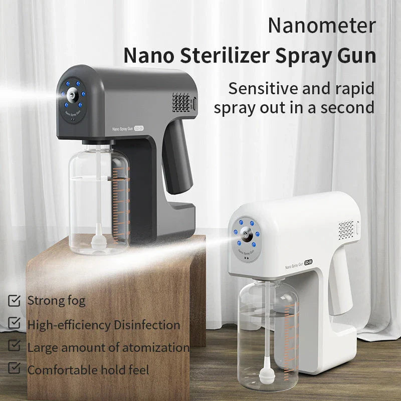 Powerful cordless disinfecting sprayer with rechargeable battery, adjustable spray settings, and compact portable design for thorough home sanitization