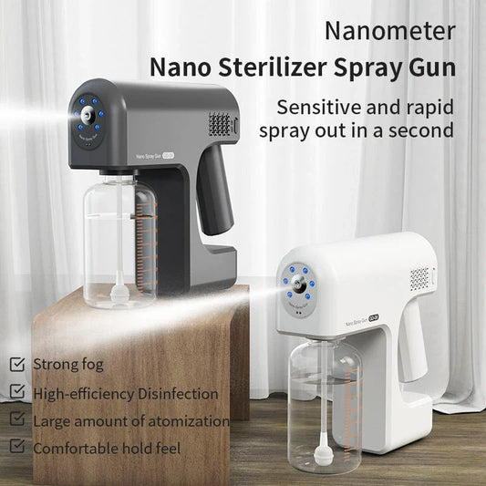 Powerful cordless disinfecting sprayer with rechargeable battery, adjustable spray settings, and compact portable design for thorough home sanitization