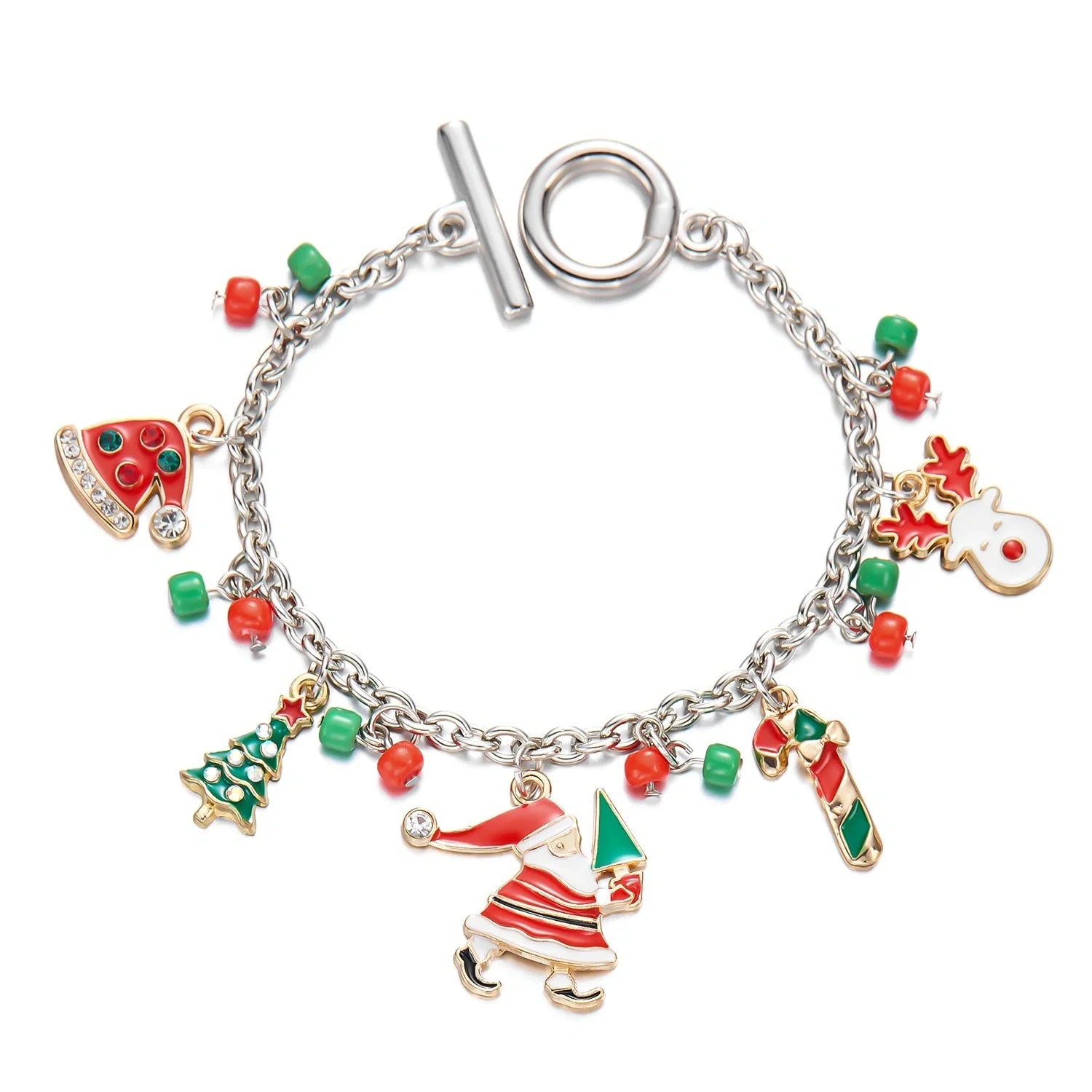 Festive Christmas bracelet with charms of a Christmas tree and Santa Claus, made of premium alloy materials