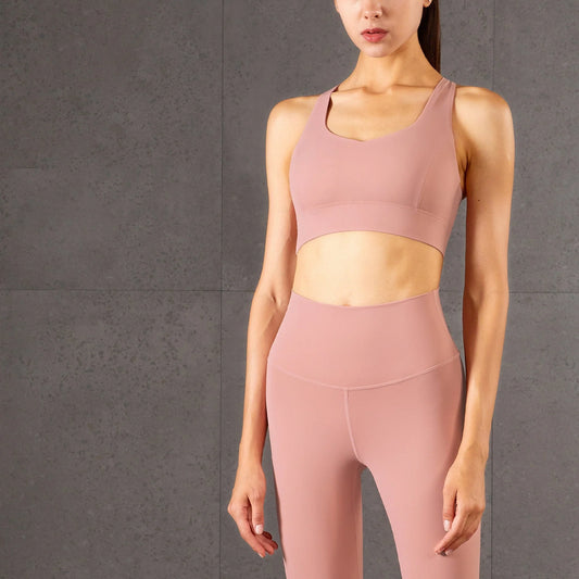 Gather Strength Wrap Mesh Panel Yoga Bra in Black, Pink Pastel, Desert Teal, and Chambray