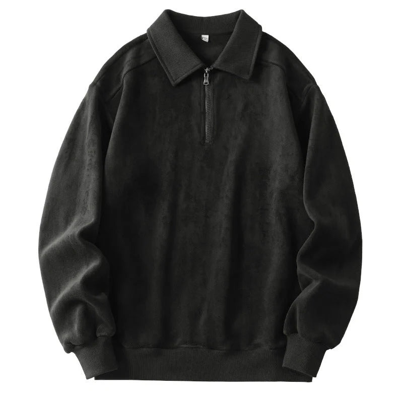 Premium fleece half-zip hoodie in black, haze green, and apricot yellow colours, featuring a tailored design and ribbed details for a refined look.
