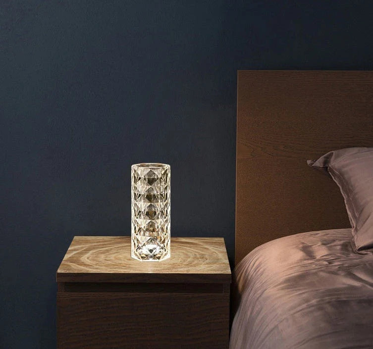 Elegant crystal bedside lamp with touch-sensitive controls and 16 color RGB lighting options