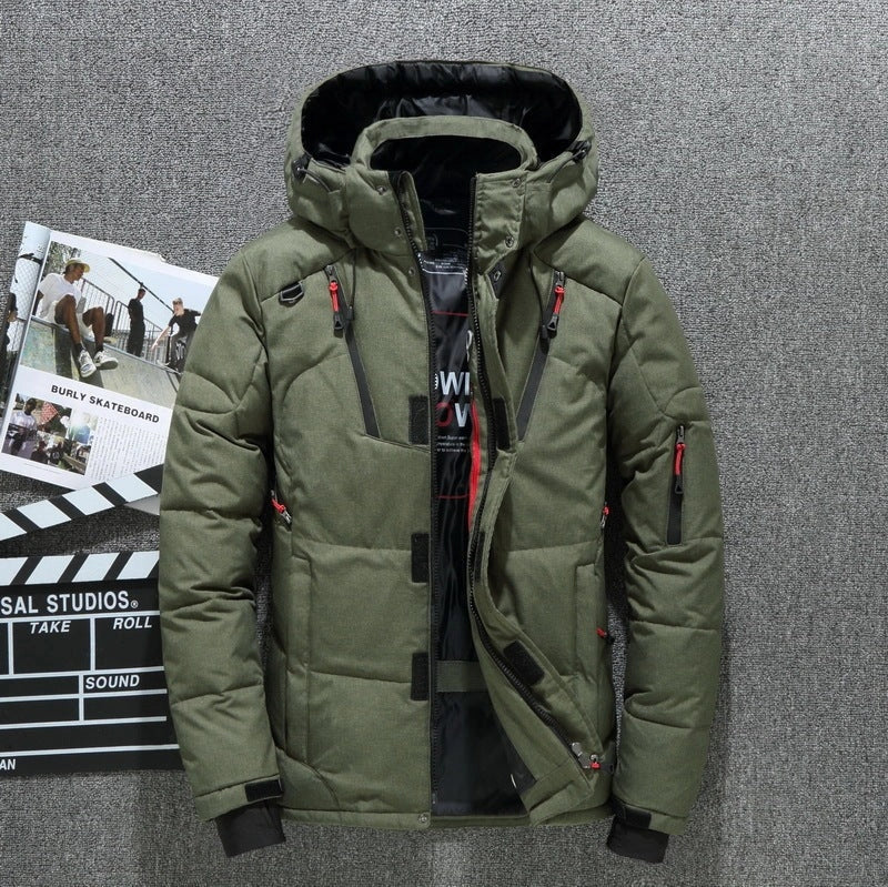 A cosy, hooded windbreaker jacket in a variety of classic colours, designed for outdoor adventures in the United Kingdom.
