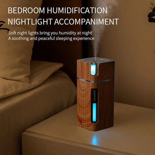 Premium wood grain aroma humidifier with LED lighting and essential oil diffuser function