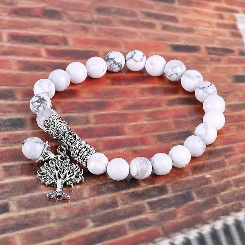 Vintage frosted white pine bead bracelet with 8mm white turquoise beads