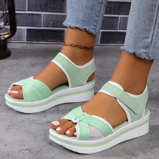 Stylish mesh cross-strap beach sandals with Velcro closure and thick, non-slip sole