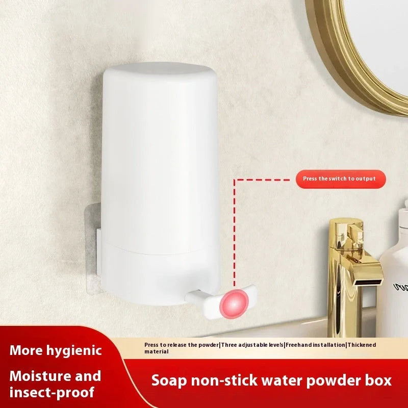 Wall-mounted soap grinder dispenser with adjustable powder output in white