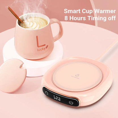 Sleek cordless coffee mug warmer keeps hot drinks at perfect temperature for hours