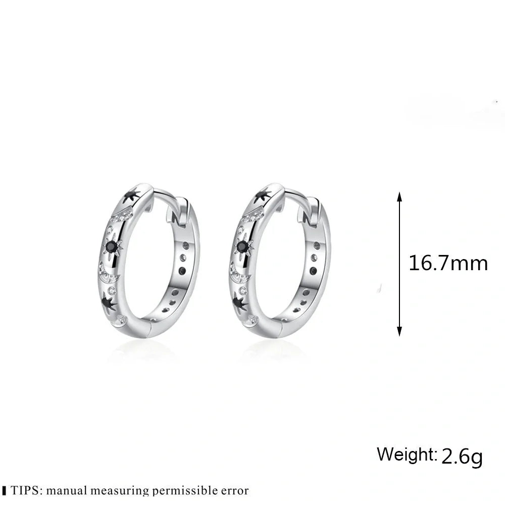 Elegant French Zircon Star and Moon Earrings with copper base and natural finish