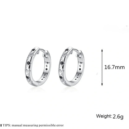 Elegant French Zircon Star and Moon Earrings with copper base and natural finish