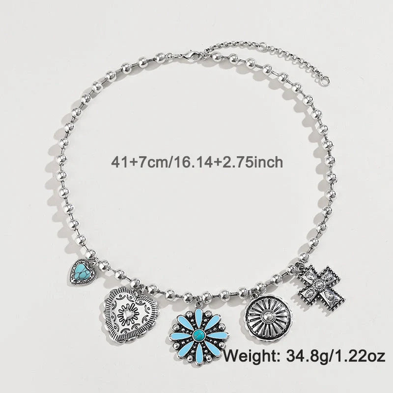 Personalised Turquoise Wax Rope Necklace with Embossed Vintage Cross pendant