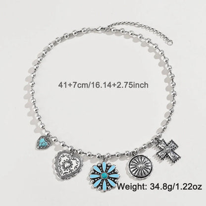 Personalised Turquoise Wax Rope Necklace with Embossed Vintage Cross pendant