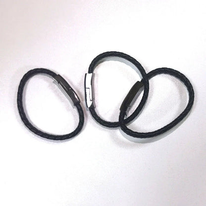 Stylish data cable bracelet in black, white, and brown colors with android, apple, and USB-C connectors