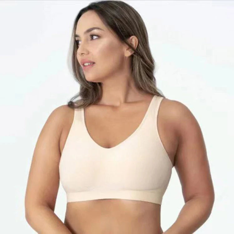 Plus-size S-3XL Nylon ShaperBra in white, black, and skin tone with rear three row buckle