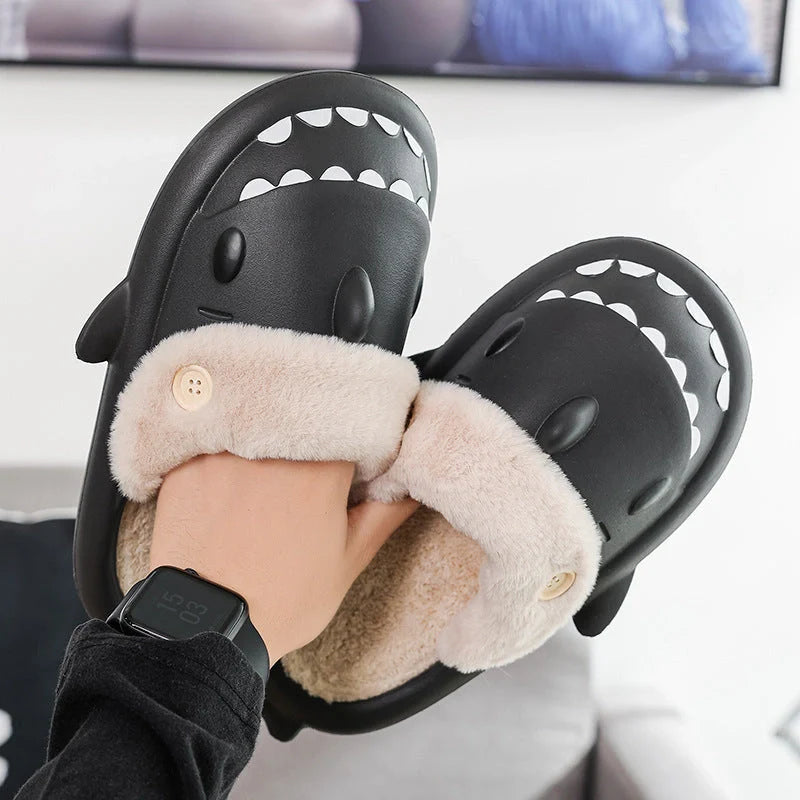 Winter Shark Shoes House Slippers with Button EVA Couple Slippers in various colours