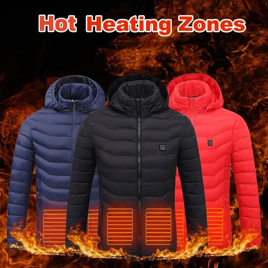 Men's electric heated puffer jacket for skiing with insulated hood