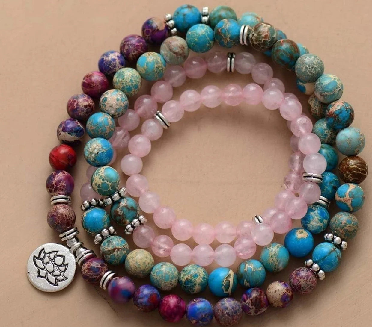 Premium handcrafted meditation bracelet with genuine Tiger's Eye stones, 108 beads, and a lotus charm