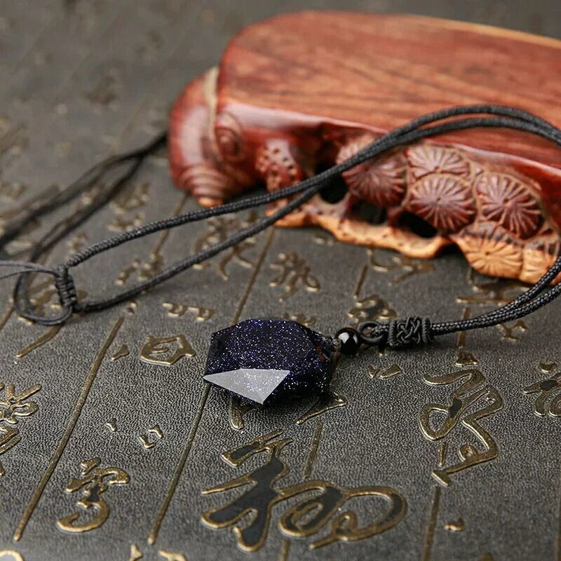 Handcrafted obsidian six-pointed star pendant sweater chain, elegant and unique jewellery piece