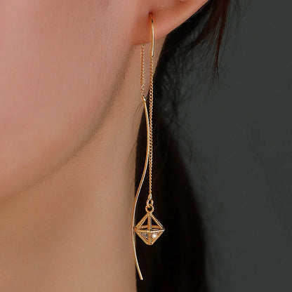 Gold Bronze Cutout Zircon Tassel Earrings with European and American Style