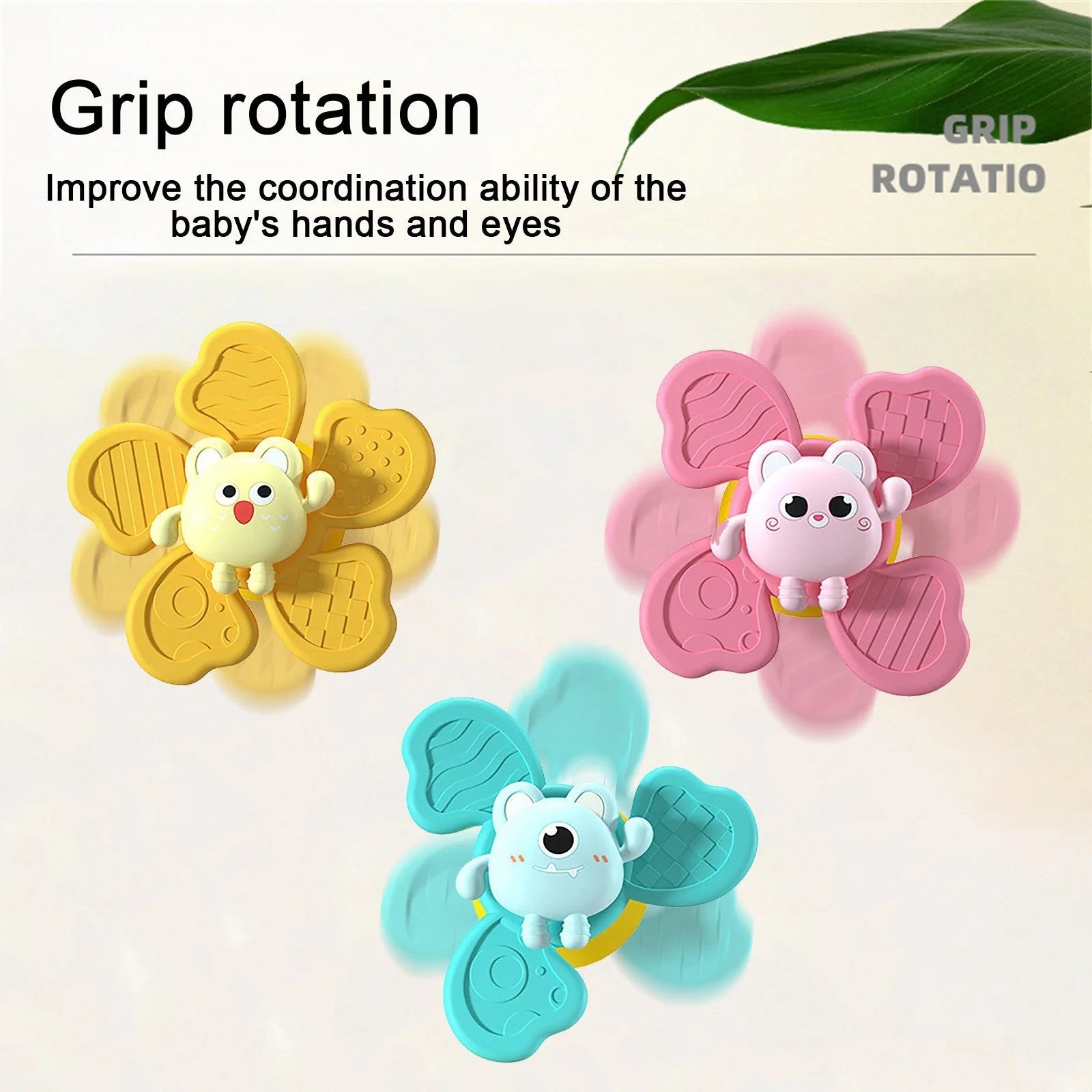 Baby bath spinning top toy with animal shapes and suction cups