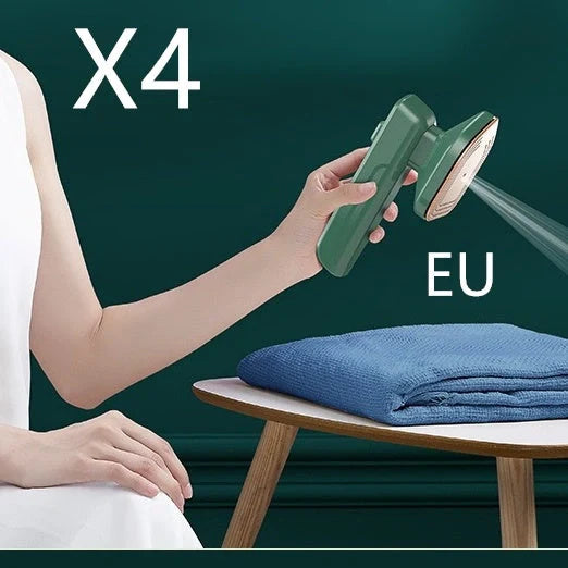 Handheld garment steamer in green, compact and lightweight for easy ironing and cleaning