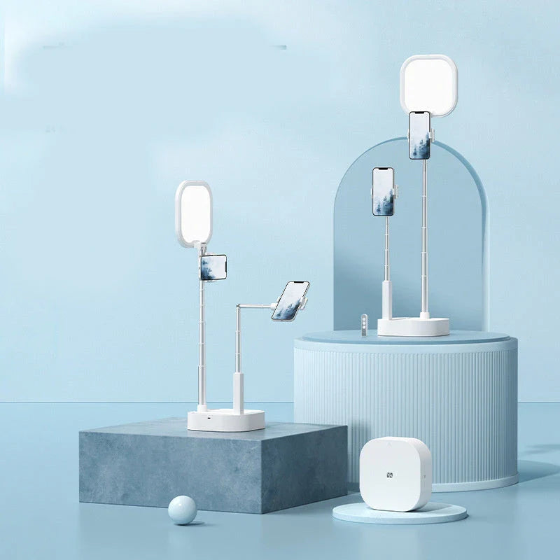 Adjustable live streaming mobile phone holder with wireless dimmable LED fill light for content creation and live broadcasts