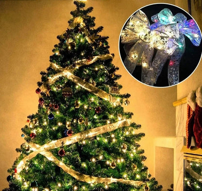 LED Christmas fairy lights ribbon bow tie in various colours