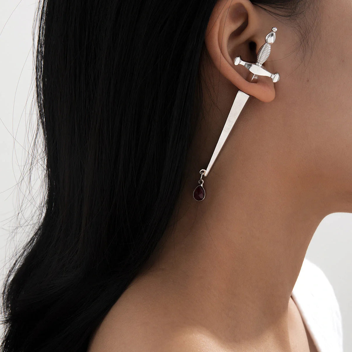 Hip Hop Red Water Drop Cross Earrings in gold and silver, alloy construction with electroplating