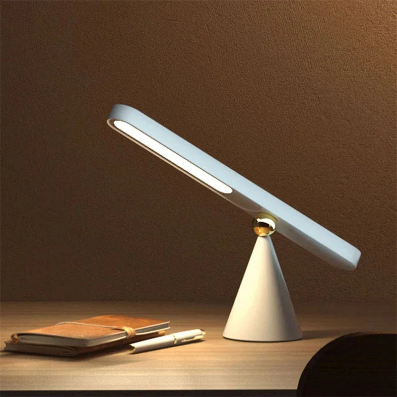 Elegant wireless reading lamp with geometric design, touch controls, and USB charging for versatile home lighting